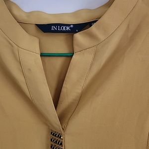 Gold Polyester A Line Kurta by IN LOOK