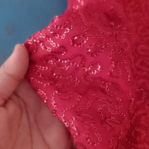 Red Net Cloth For Blaouse & Black Dupatta