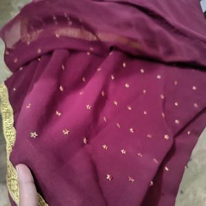 Organza Maroon Saree With Self Embroidery 🪡