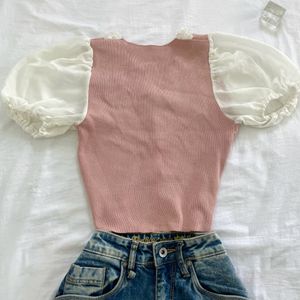 Pinterest Bought Lacey Coquette Puff Sleeve top