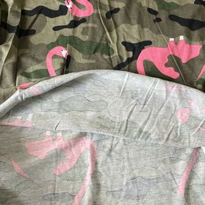 Green Army Print With Pink Flamingos T-shirt