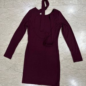 Burgandy Backless With Ties Dress