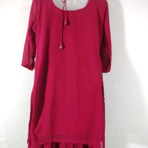 Rose Pink Embroidery Kurta With Sharara Set(Women)