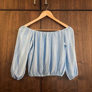 Blue & White Striped Off Shoulder Top