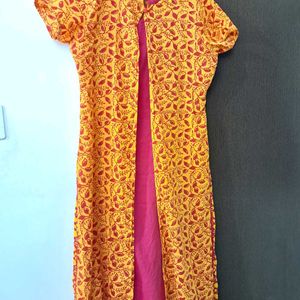 A Line Pink Yellow Kurta