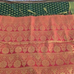 Saree Weaves All Over With Orange Pallu