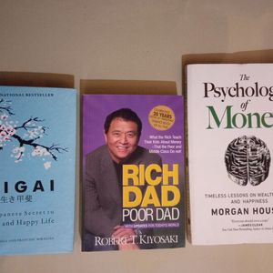 Combo Pack Of IKIGAI + Rich Dad Poor Dad + The Psychology Of Money (New Unused)