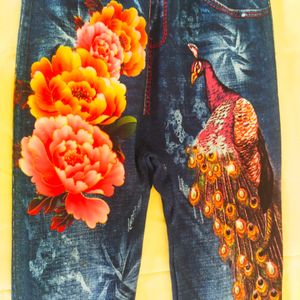 Floral And Peacock Print Jeggings