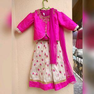 Lehengaa #kidswear Pink And White Colour