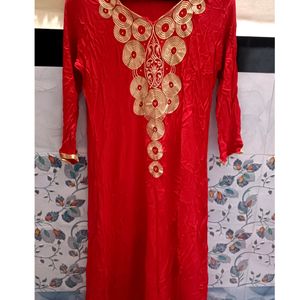 XL Size Red Long Cotton Anarkali Dress