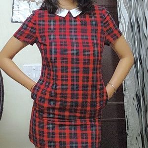 Mini Red Check Collared Dress