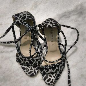 Leopard Print Tie Up Heels For Women