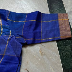 Royal Blue Cotton Silk Checked Design Saree