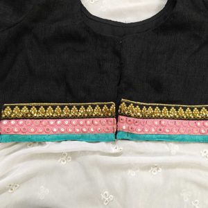 Black Blouse With Colour Border,3/4th Sleeves