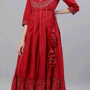 Red Embellished Anarkali Kurta