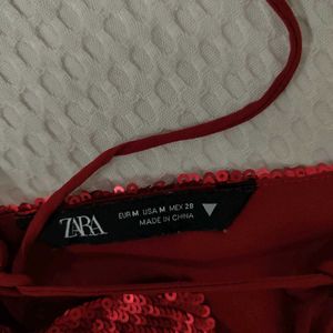 Zara Red Sequine Crop Top