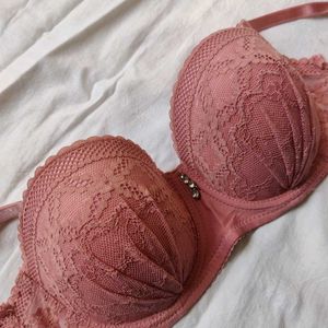 Baby Pink Padded Lace Bridal Bra For Women