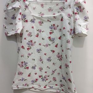 White Printed Floral Top Women