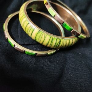 Pure Brass Vintage Green Meenakari Bangle Set