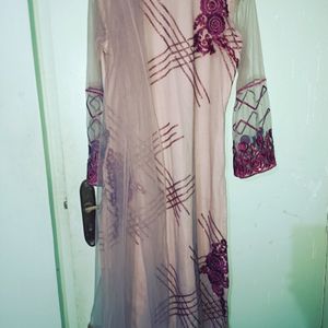 Floral Net Design Kurta Palazzo Dupatta Set