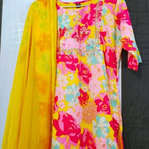 Yellow PINK KURTA SET WITH DUPATTA