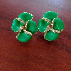 Stud Earrings, Flower Shape N Green Colour