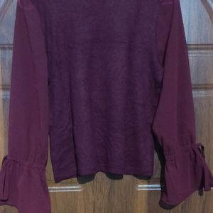 GIRL FULL SLEEVE ROUND NECK MAROON TOP