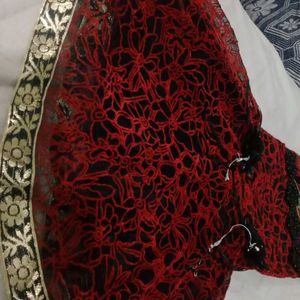 Cotton Net Pure Jari Work Red Colour Printed