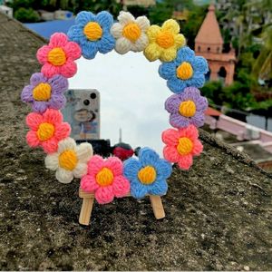 Crochet Puff Flower Mirror