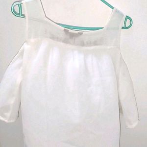 (With Freebie )Trendy Stylish White Cold Shoulder