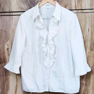 White Frill Shirt Size-44