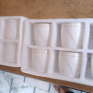 White Cup Set Golden Line Of2set Combo