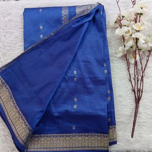 Women's Royal Blue Silk Saree With Blouse