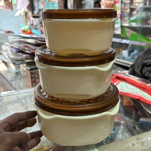 Solid Designs 3 Pcs Bowl Of Set Plastic ( Cream )