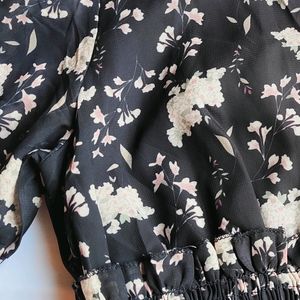 Black Floral Short Dress