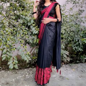 Black Red Saree For Daily Uses