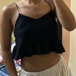 Cute Black Paplum Frill Cami Top