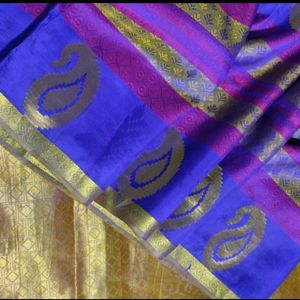 Awsome Blue And Purple Silk Saree