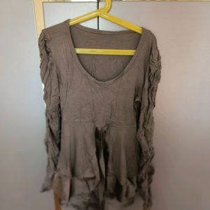 Brown Party Top With Long Sleeves