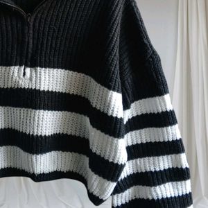 Striped Pattern Half Zip Sweater