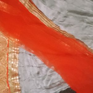 Bright Grey Lehenga With Work Orange Border