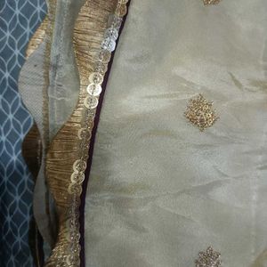 Golden Saree With Purple Blouse.....Ready To Wear