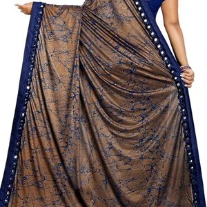 Fashion Women's Ruffle Lycra Saree with Blouse(Blue)