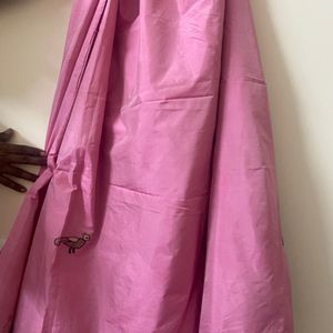 Pink Raw Silk Saree With Bird Embroidery