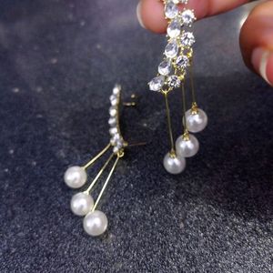 Zirconia Earrings With Dangling Pearls