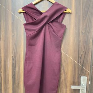 Sexy Bodycon Cris Cross Sleeve Maroon Dress