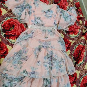 Pink Floral A-line Midi Dress 👗