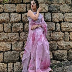 Onion Pink Organza Saree Material