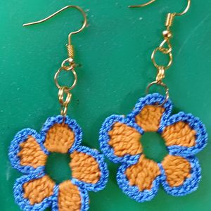 Yellow Blue Crochet Flower Earrings