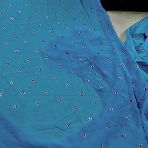 Neww Teal Blue Stones Emblished Saree